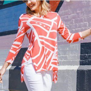 NWT Clara Sun Woo Abstract Stripes + Dots Tunic Parachute Hem Resortwear Top-M